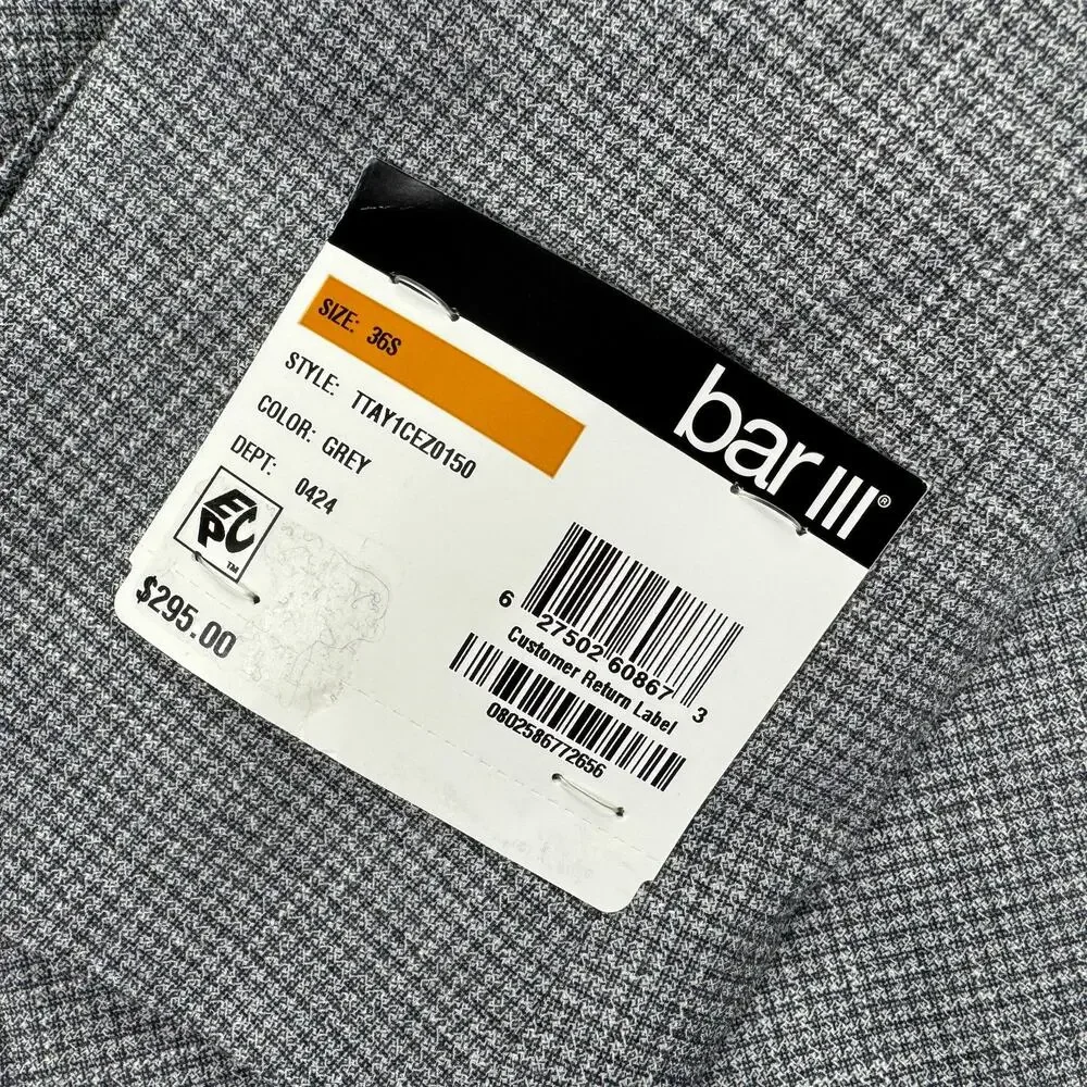 Bar III Mens Slim Fit Stretch Houndstooth Sport Coat Gray 36S